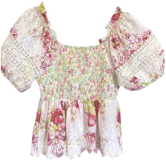 LoveShackFancy Prezia Embroidered Lace Floral Top White Designer XS - Picture 6 of 12